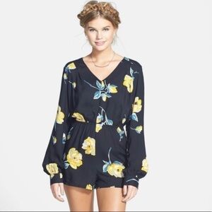 Volcom black long sleeve romper yellow rose medium